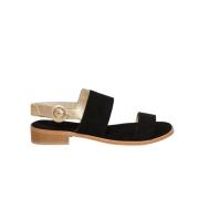 Zwarte Suède Sandalen met Gouden Details Anaki , Black , Dames