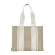 Beige Canvas Tote Bag met Lint Handvatten Chloé , Beige , Dames