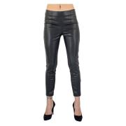 Zwarte Leren Broek met Enkelrits Kaos , Black , Dames