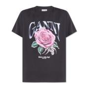 T-shirt met print Ganni , Black , Dames