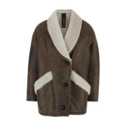 Shearling Trim Leren Jas Bruin Blancha , Brown , Dames