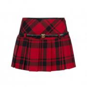 Rode Tartan Korte Rok Zwarte Riem Elisabetta Franchi , Multicolor , Da...