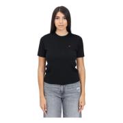 Zwart Jacquard Logo Hart T-shirt Moschino , Black , Dames