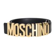 Zwart Leren Riem met Logogesp Moschino , Black , Unisex