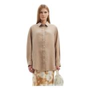 Linnen Oversized Knoopshirt Samsøe Samsøe , Beige , Dames