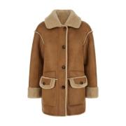 Beige Merino Look Suedette Coat Urbancode , Brown , Dames