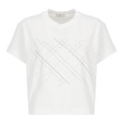 Witte Katoenen T-shirt met Ronde Hals Peserico , White , Dames