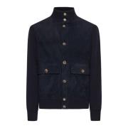 Navy Blauw Suède Bomberjack Brunello Cucinelli , Blue , Heren