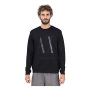 Zwarte Sweater met Logo Borduurwerk Armani Exchange , Black , Heren