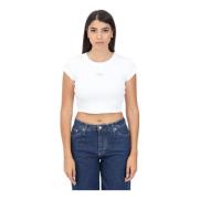 Wit Geribbeld Katoenen T-shirt Logo Patch Calvin Klein Jeans , White ,...