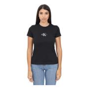 Zwart Logo Geborduurd T-shirt Calvin Klein Jeans , Black , Dames