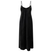 Satin Slip Jurk Zwart V-Hals Plain Units , Black , Dames