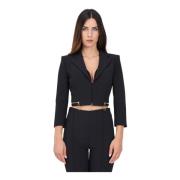 Zwarte Dames Crop Jas met Gouden Details Elisabetta Franchi , Black , ...