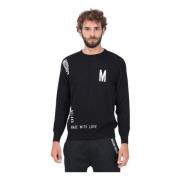 Zwarte Crewneck Sweater met Logo Inlay Moschino , Black , Heren