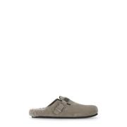 Beige Suède Leren Platte Schoenen Brunello Cucinelli , Gray , Dames