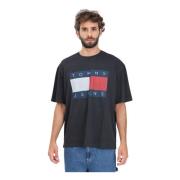 Vlag Logo Korte Mouw T-shirt Tommy Jeans , Black , Heren