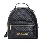 Gewatteerde Zwarte Rugzak met Metalen Logo Love Moschino , Black , Dam...