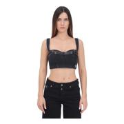 Zwarte denim lijfje met barok gespen Versace Jeans Couture , Black , D...