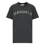 Zwart T-shirt met Contrasterende Print Maison Margiela , Black , Dames