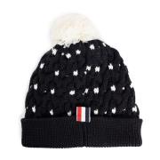 Merino Wol Kabel Gebreide Muts Thom Browne , Black , Heren