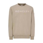 Beige Logo Sweatshirt Losse Pasvorm Katoen Moncler , Beige , Heren