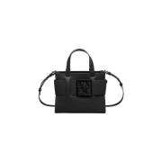 Zwarte Tote Tas met Metalen Logo Armani Exchange , Black , Dames