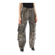 Cargo Broek van Vintage-effect Nappa Leer Golden Goose , Brown , Dames