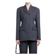 Pinstripe Fitted 3 Button Jacket Off White , Gray , Dames