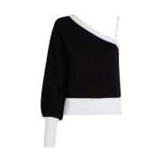 Monochrome Gebreide One-Shoulder Trui Karl Lagerfeld , Black , Dames