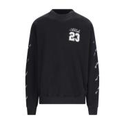 Zwarte Logo Sweater Katoen Contrast Print Off White , Black , Heren