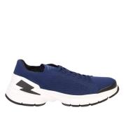 Blauwe Textiel en Leren Bolt Sneakers Neil Barrett , Blue , Heren