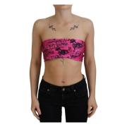 Roze Krantenprint Crop Top John Galliano , Pink , Dames