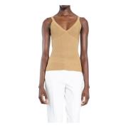 Beige Silk Cashmere Ribbed-Knit V-Neck Sleeveless T-Shirt Max Mara , B...