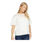 Witte Mesh Panel Blouse Catinka.Hs24 2-Biz , White , Dames