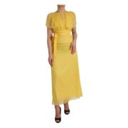 Gele Zijden Sheath Met Riem Lange Maxi Jurk Dolce & Gabbana , Yellow ,...