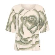 Groene Roze T-shirt met Print Cream , Multicolor , Dames