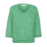 Groene Melange V-Hals Trui Kaffe , Green , Dames