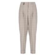 Grijze Wollen Broek met Leren Detail Peserico , Gray , Dames