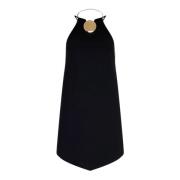 Zwarte Georgette Jurk met Metalen Halslijn Simona Corsellini , Black ,...