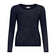 Mesh T-shirt Top Navy IN Front , Blue , Dames