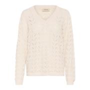 Gebreide Pullover Trui Eggnog Patroon Cream , Beige , Dames