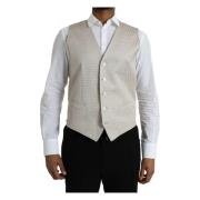 Off White Katoenen Formeel Jurk Vest Dolce & Gabbana , White , Heren