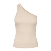 Geribbelde One Shoulder Top in Pure Cashmere Gestuz , Beige , Dames