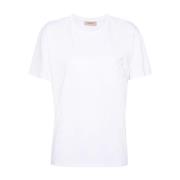 Bloemenpatch Crew Neck T-shirt Twinset , White , Dames