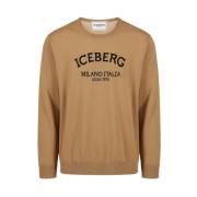 Karamel Crew-neck Sweater met Logo Iceberg , Beige , Heren