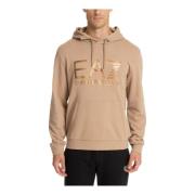 Trekkoord Patroon Logo Zak Hoodie Emporio Armani EA7 , Beige , Heren