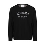 Logo Crew-neck Sweater Zwart Regular Fit Iceberg , Black , Heren