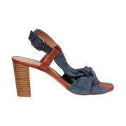 Blauwe Leren Strik Sandalen Sessun , Blue , Dames