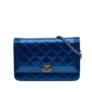 Pre-owned Leather chanel-bags Chanel Vintage , Blue , Dames