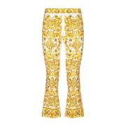 Grafische Print Zijden Wijde Broek Dolce & Gabbana , Yellow , Dames